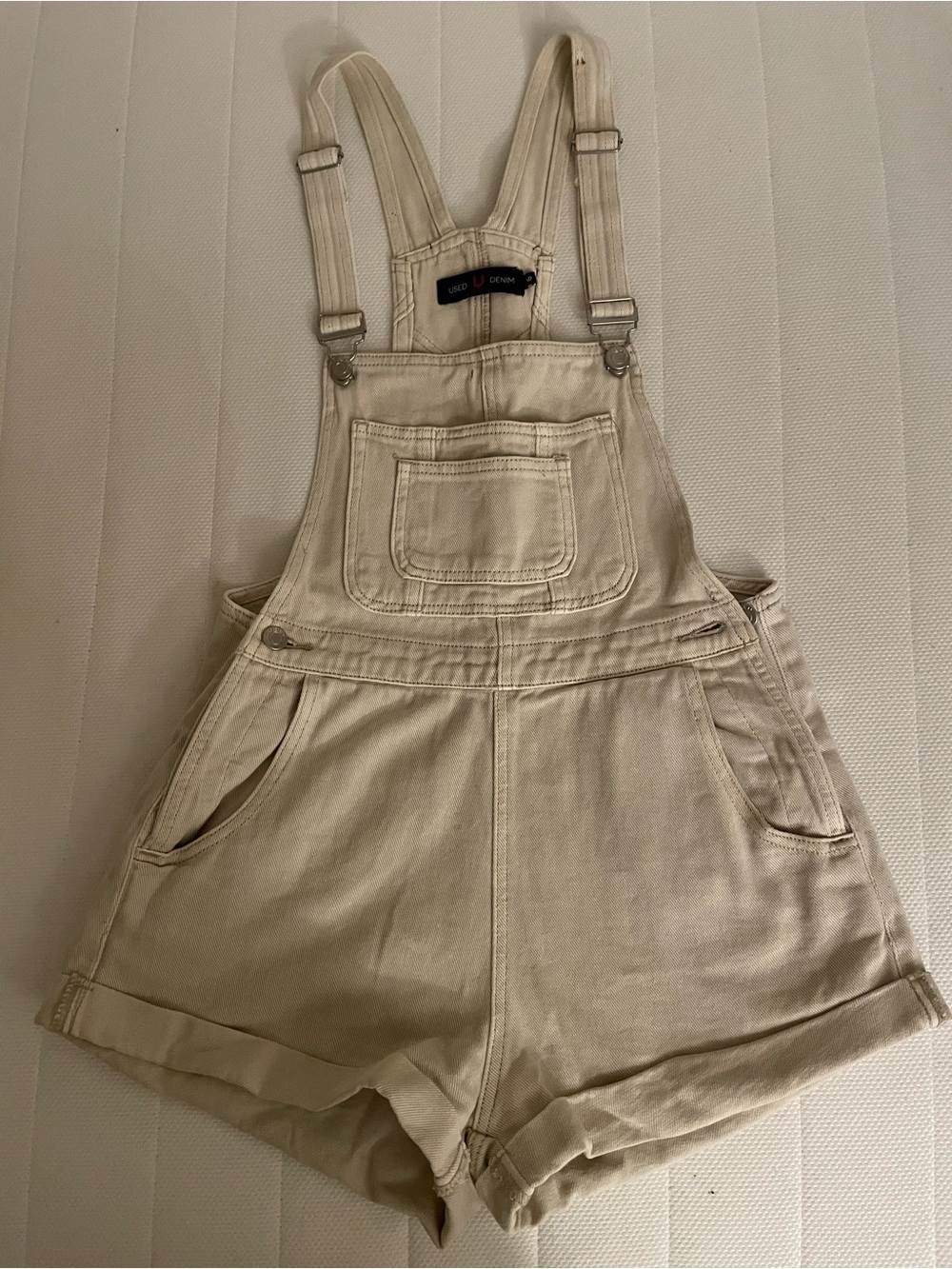 Short Cream Denim Overalls - Women's